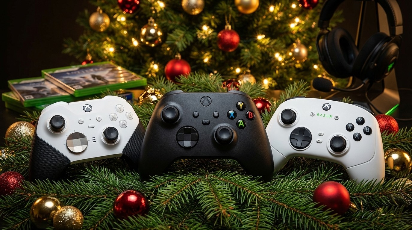 AI Generated images of the Xbox Wireless, Xbox Elite Series 2, and Razer Wolverine V3 Pro controllers visualized.